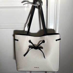 Furla tote, like new condition. Cream and black leather, inside snap & pockets